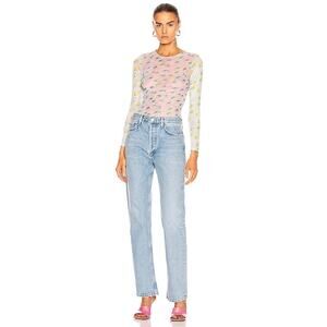 Sandy Liang Powers Top Mesh Long Sleeve Sky/Water Lily XS
